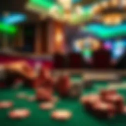 Chips and cards arranged on a felt table