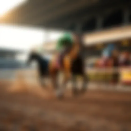 Thrilling Action at the Kentucky Derby A thoroughbred racehorse sprinting down the track during the Kentucky Derby