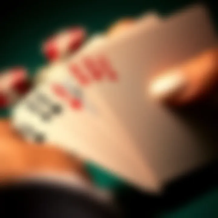 A close-up view of a Texas Hold'em hand with community cards displayed