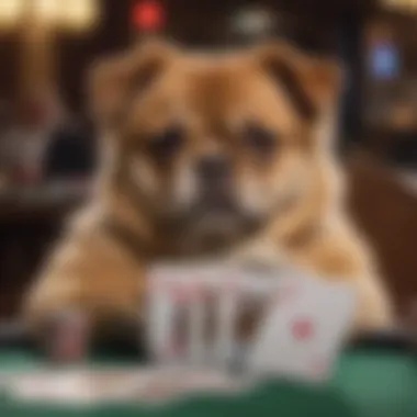 A humorous portrayal of a dog with an exaggerated poker face, surrounded by chips and cards, highlighting the blend of humor and art.