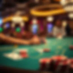 A close-up view of a blackjack table showcasing cards and chips