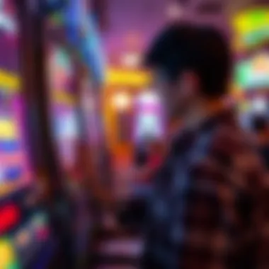 Player engaging with the slot machine at a casino