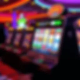 Virtual slot machine display with colorful graphics