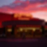 Exterior view of Harrah's Casino at dusk