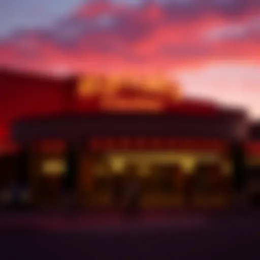 Exterior view of Harrah's Casino at dusk