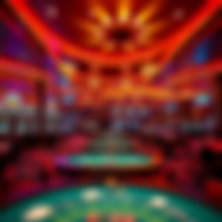 An elegant casino interior highlighting vibrant gaming tables and atmosphere