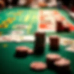 A classic blackjack table with cards and chips