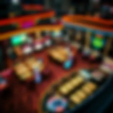 Aerial view of a modern casino with vibrant lights