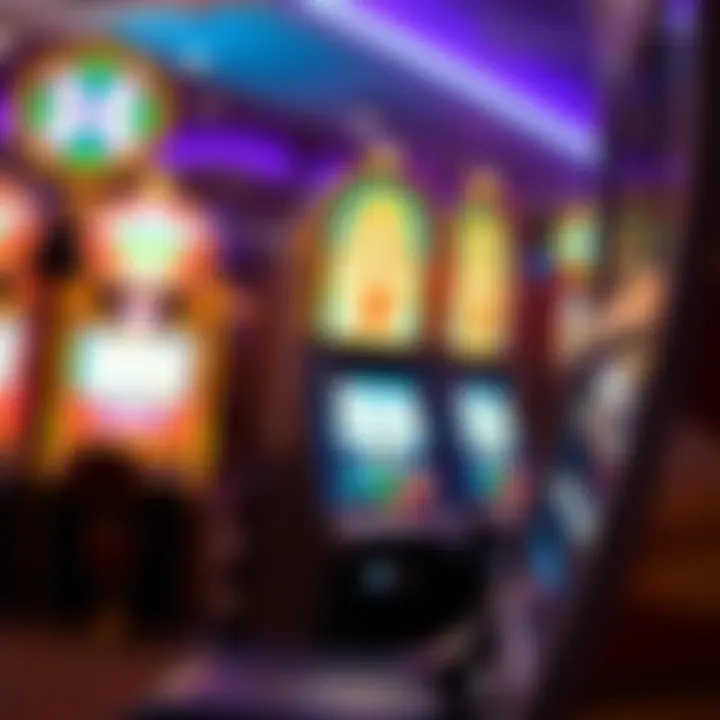 Close-up of colorful slot machines in a casino