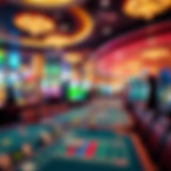 Interior of a bustling casino showcasing various gaming tables