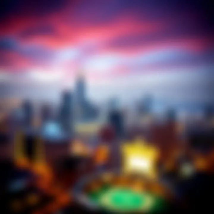 Aerial view of San Diego skyline with digital casino graphics