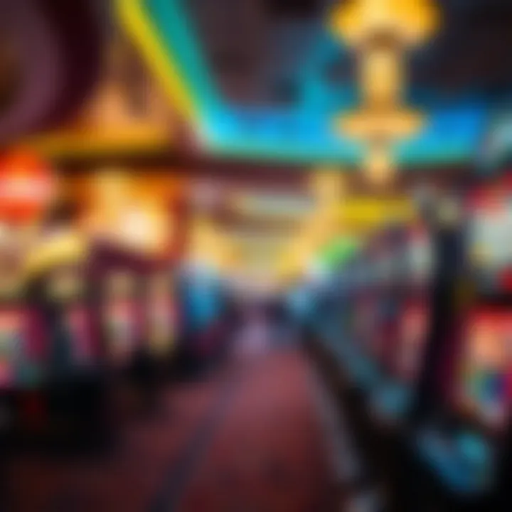 Exciting Casino Atmosphere A vibrant casino floor filled with penny slot machines and players.