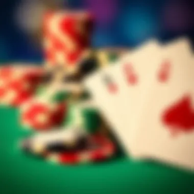 Close-up of poker chips and cards