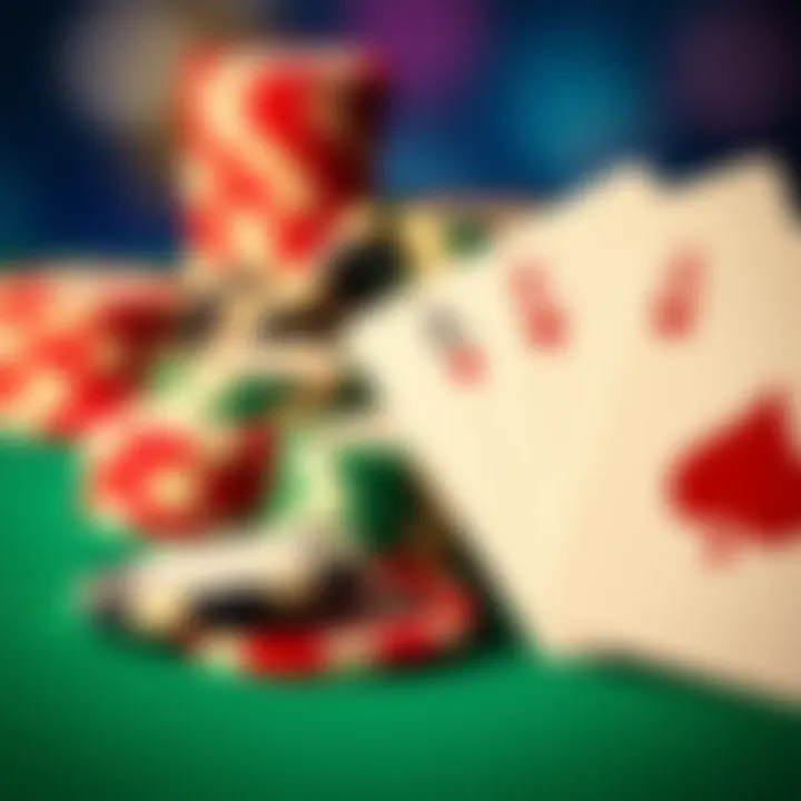 Close-up of poker chips and cards