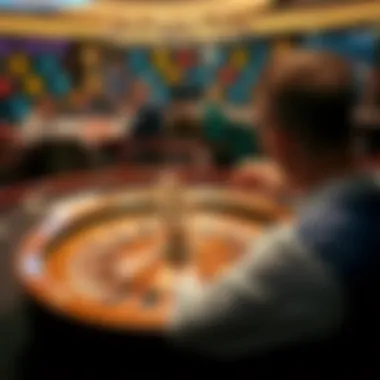 Strategic Roulette Play A player strategizing in front of a roulette table, focused on the spinning wheel.
