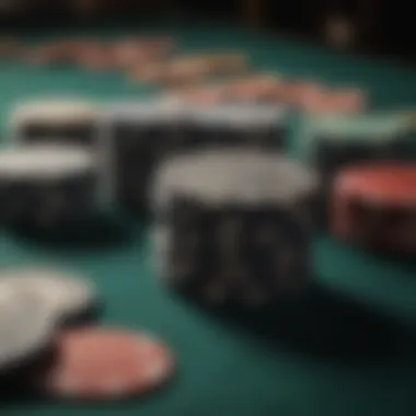 Close-up of poker chips and cards, highlighting the strategic elements of gameplay.