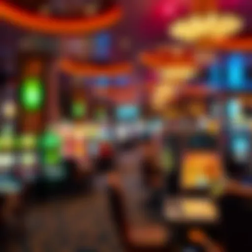 A vibrant casino floor filled with various gaming tables and slot machines.