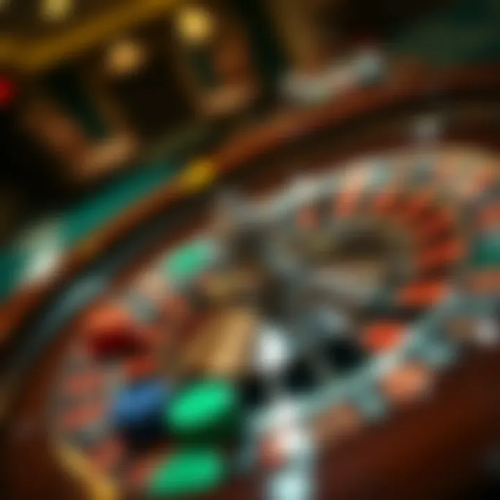 An intricate roulette wheel spinning with colorful chips placed around it.