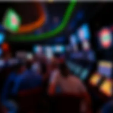 Energetic Betting Atmosphere at Cubs Sportsbook Interior view of the betting area filled with screens and enthusiastic bettors