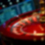 Detailed view of a virtual roulette wheel showcasing various betting options.