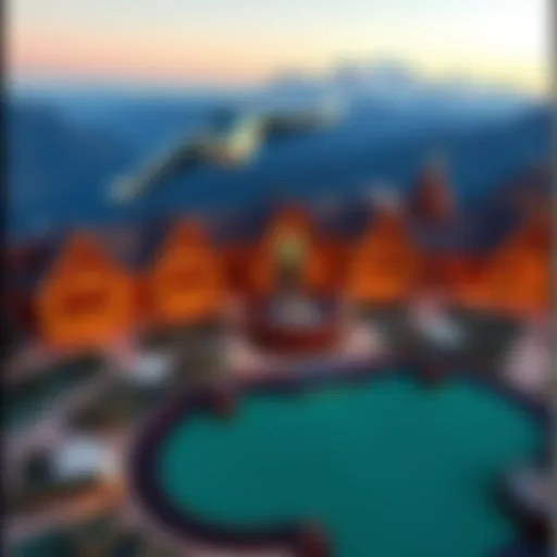 Aerial Perspective of Architectural Wonder Aerial view of the highest casino set against majestic mountains