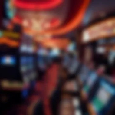 Interior of a bustling casino floor filled with gaming tables and slot machines