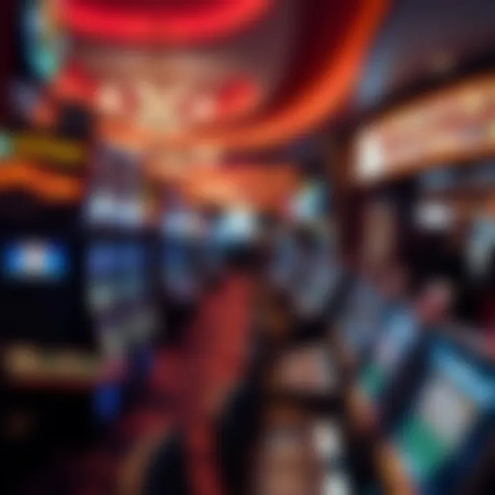 Interior of a bustling casino floor filled with gaming tables and slot machines