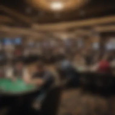 Interior of a bustling poker room filled with players and excitement