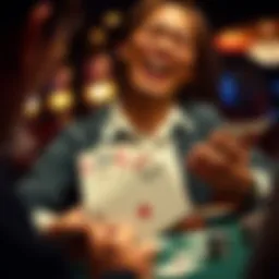 A player laughing while holding cards