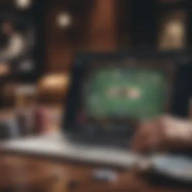 A close-up of online poker gameplay on a laptop