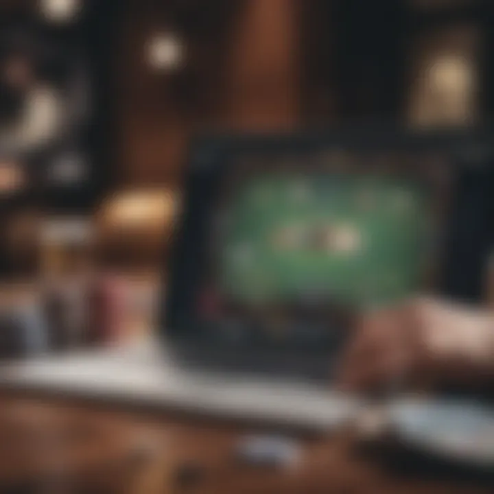 A close-up of online poker gameplay on a laptop