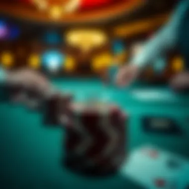 Strategic Poker Play A close-up of poker chips and cards on a gaming table, highlighting strategic play in casino games.