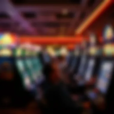 Excitement of Slot Machines A panoramic view of slot machines with players engaged, illustrating the excitement of gaming.