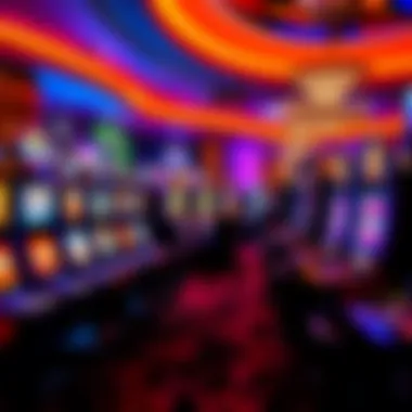 Vibrant gaming floor at Hearts of Vegas Casino showcasing slot machines and table games