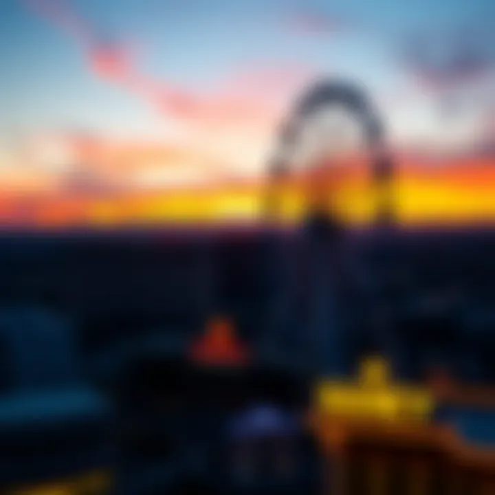 Stunning Sunset Over the High Roller Aerial view of the High Roller Ferris Wheel against a sunset backdrop
