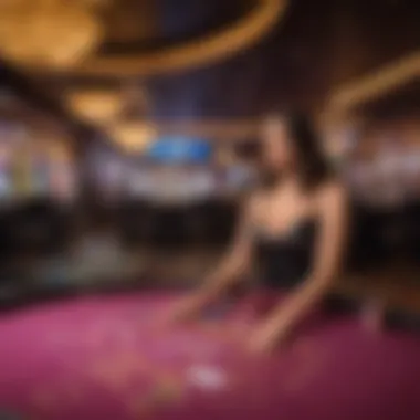 Glamour of Hollywood Online Casinos A captivating virtual casino environment showcasing glamorous gaming tables and bright neon lights.