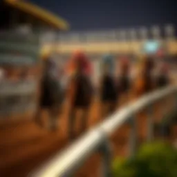 A thrilling moment at the racetrack with horses nearing the finish line
