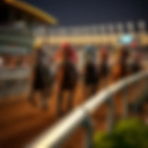 A thrilling moment at the racetrack with horses nearing the finish line
