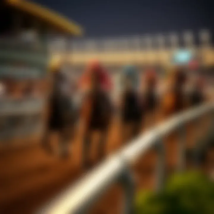 A thrilling moment at the racetrack with horses nearing the finish line