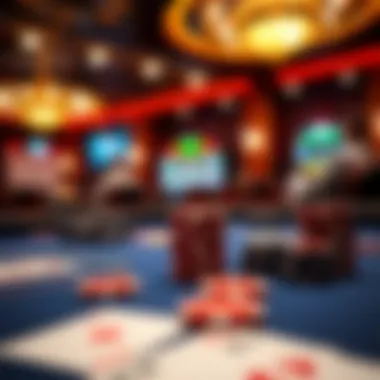 Virtual Poker Experience Close-up of a poker table with chips and cards in a virtual setting