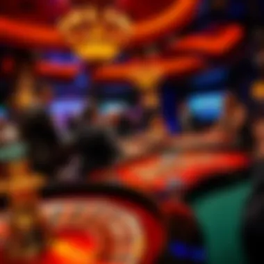 The Thrill of Roulette in a Casino Environment A vibrant casino scene with players gathered around a roulette table, immersed in the game.