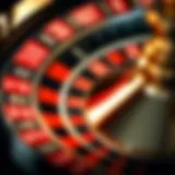 A close-up view of a roulette wheel showcasing the numbered pockets and the ball.