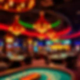 A captivating casino scene with vibrant lights and gaming tables