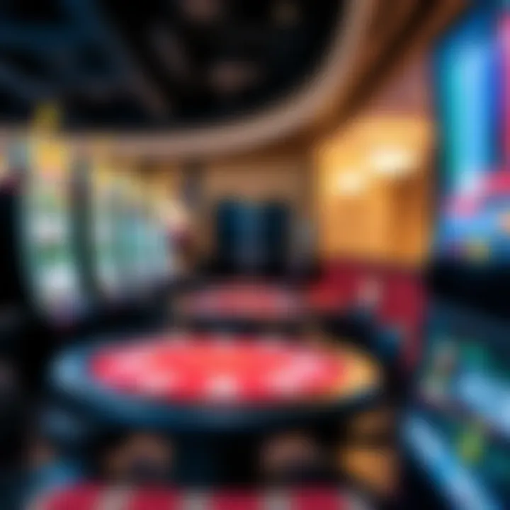 Luxurious gaming area showcasing slot machines and card tables