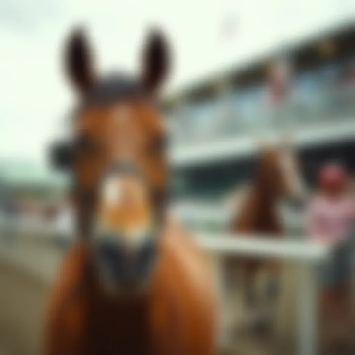 Close-up of a thoroughbred horse in the paddock before the race