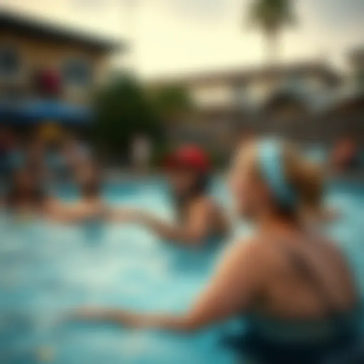 Diverse participants enjoying the pool