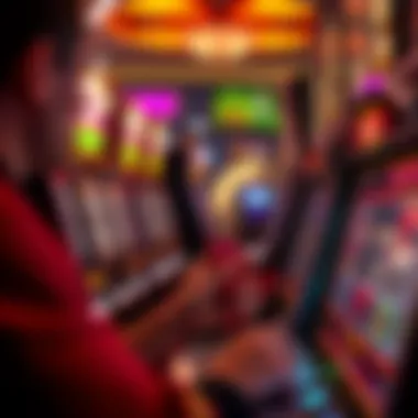 Player Engagement in Slots A close-up of a player engaging with a slot machine, showcasing the thrill of gameplay and immersive experience.