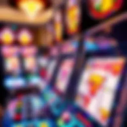 A close-up view of a casino slot machine with vibrant graphics