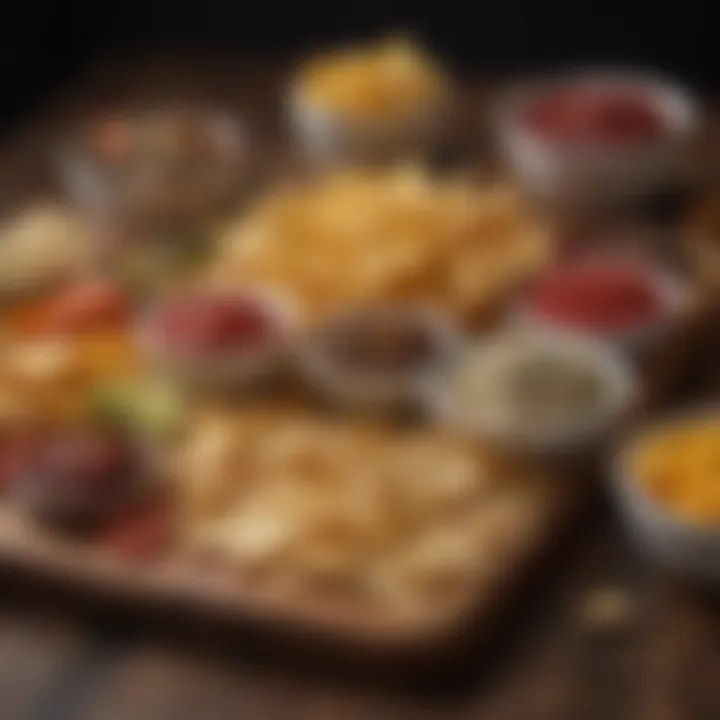 A vibrant spread of assorted savory snacks including chips and dips.