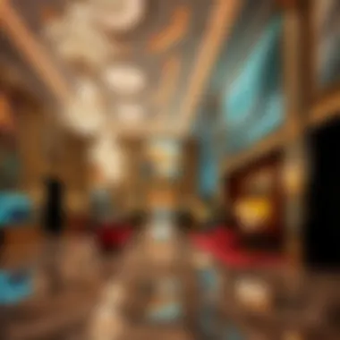 An opulent lobby adorned with exquisite art and grand chandeliers, setting the tone for a luxurious stay.